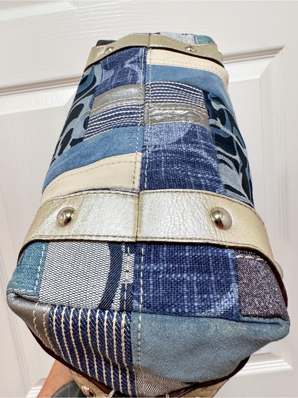 Coach Carly Small Denim Patchwork Hobo Shoulder Bag Blue Multi Vintage Y2K - Picture 12 of 17